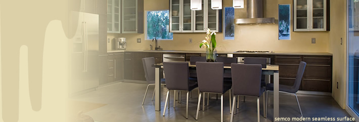 Gray dining room concrete floor